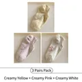 3-pair pack of pastel low-cut cotton socks in cream, pale pink, and soft yellow colors - Milky Yellow + Milky Pink + Cream (3 Pairs)