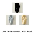 Three-pack low cut cotton socks in black, light blue, and pale yellow with hello embroidery - Black + Milky Blue + Milky Yellow (3 Pairs)