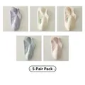 Set of 5 cotton no-show socks in macaron colors with hello embroidery detail - Milky Purple + Cream + Beige + Milky Blue + Milky Pink (5 Pairs)