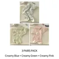Three pairs of striped cotton mid-calf socks in cream blue, green, and pink colors - 3 Pairs (Milk Blue+Milk Green+Milk Pink)