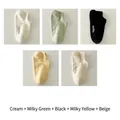 5-pack cotton low-cut ankle socks in cream, green, black, yellow, and beige with hello text - Cream + Milky Green + Black + Milky Yellow + Beige (5 Pairs)