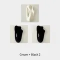 3-pair set of low-cut cotton socks in cream and black with hello embroidery detail - Cream + Black x2 (3 Pairs)