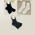 Three-pack of combed cotton mesh socks in black, cream, and grey with lace trim - One Size / 3 Pairs (Black + Milk White + Dark Grey)