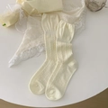 Ballet style cream white cable knit crew socks with ruffled cuffs for a sweet aesthetic - Cream