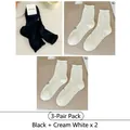 3-pack mesh socks with ruffled cuffs and bow embroidery in black and cream - One Size / 3 Pairs (Black + Milk White x2)
