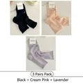 3-pack mesh socks in black, milk pink, and milk purple with lace trim and bow detail - One Size / 3 Pairs (Black + Milk Pink + Milk Purple)
