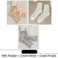 3-pack mesh hollow socks in pink, white, and purple with bows and ruffled edges - One Size / 3 Pairs (Milk Pink + Milk White + Milk Purple)
