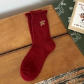 Cute red Christmas crew socks featuring gingerbread man embroidery and soft cotton knit - Red Gingerbread Man