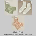 3-pair pack of mesh cotton crew socks in pastel green, white, and pink with lace trim - One Size / 3 Pairs (Milk Green + Milk White + Milk Pink)