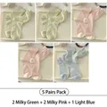 5-pack striped pastel cotton crew socks in mint green, soft pink and light blue colors - 5 Pairs (Milk Green*2+Milk Pink*2+Light Blue)