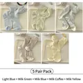 Pack of 5 pairs of striped mid-calf socks in light blue, green, coffee, and yellow tones - 5 Pairs (Light Blue+Milk Green+Milk Blue+Milk Coffee+Milk Yellow)
