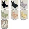 Pastel combed cotton mesh socks set in seven colors with cute floral embroidery - One Size / 5 Pairs - Custom Color (Note Item No.)