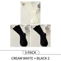 Three-pack cotton ribbed mid-calf socks set in milk white and black colors - Milky White and Black Mix