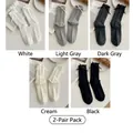Five pairs of Japanese JK style ribbed crew socks with cute ribbon bows in various colors - 2 Pairs - Custom (Random)