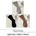 Set of 3 cotton crew socks in grey, black and brown with fine ribbed knit texture - Light Grey Black and Coffee Mix