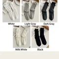 5-pack JK style mid-calf socks in white, gray, and black with cute bow details - 5 Pairs - One of Each Color