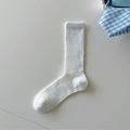 Sweet Japanese white cotton crew socks with vertical ribbed texture in JK style - White