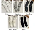 5-pack JK style cotton knit crew socks with bows in white, grey, cream, and black - 5 Pairs - Custom (Random)