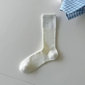 Japanese style white vertical ribbed cotton mid-calf socks for women in minimalist style - Cream