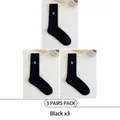 3-pack black crew socks with white letter embroidery and vertical ribbed knit texture - 3 Pairs - Black*3