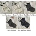 5-pack women's cotton crew socks with cream butterfly lace and ribbon bow details - 5-Pair Pack: Combination Style 4 (2515 Lace Heart Series)