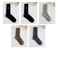 5-pack embroidered crew socks in black, grey, and brown with rib-knit cotton texture - 5 Pairs - Black*2 + Light Grey + Coffee + Dark Grey