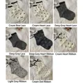 Mid-calf cotton socks with lace trim and bow ties in cream and grey multi-pack - 2 Pairs: Selective Styles (2515 Lace Heart Series)