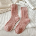 Calcetines de lana rosa jaspeada con textura de canalé vintage y motas de colores - Talla única / Rosa Claro