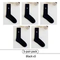 5-pack of black crew socks with letter embroidery and ribbed knit texture - 5 Pairs - Black*5
