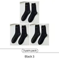 3-pack of black crew socks for women with stylish white letter embroidery detailing - 3 Pairs - Black*3