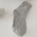 Mid-calf cotton socks in medium grey featuring white bear embroidery and textures - Fog Gray