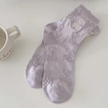 Cute lavender crew socks featuring embossed bear patterns and exquisite embroidery - Fog Purple