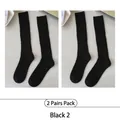 Set of 2 pairs of black American retro rib-knit crew socks with minimalist design - One Size (35-40) / Black x2 (Pair Set)