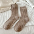 Speckled oatmeal brown wool socks with ribbed knit texture for autumn and winter - One Size / Oatmeal