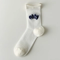 Calze bianche con scritta oh!y blu scuro e polsini a costine in stile giapponese - Lettere oh!y (oy)