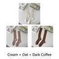 Three-pack ribbed knee-high socks in cream, oatmeal, and dark coffee colors - One Size (35-40) / Cream + Oatmeal + Dark Coffee (3 Pairs)