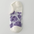 Calcetines invisibles blancos para mujer con flores moradas y bordes sin costura - Talla única / Flor Grande Violeta Glicinia