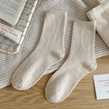 Chaussettes mi-mollet en laine couleur avoine à texture côtelée pour l'hiver - Taille unique / Beige