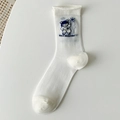 Calzino bianco con stampa di ragazza cartone animato blu e scritta Keep Healthy - Ragazza Fitness