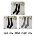 Three-pack of ribbed knit crew socks in dark grey, black, and light grey marled colors - One Size (35-40) / Dark Grey + Black + Light Grey (3 Pairs)