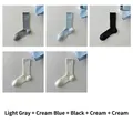 5er-Pack japanische Baumwollsocken mit Rippenmuster in Grau, Blau, Schwarz und Cremefarben - 5er Pack (Hellgrau+Babyblau+Schwarz+Creme x2)