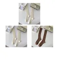 Three pairs of ribbed mid-calf socks in cream and dark coffee brown knit fabric - One Size (35-40) / Cream x2 + Dark Coffee (3 Pairs)