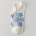 Fantasmini bianchi trasparenti con motivo floreale blu e trama in mesh traspirante - Taglia unica / Fiore Piccolo Blu Latte