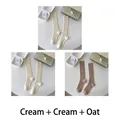Set of 3 ribbed mid-calf socks in cream and oatmeal colors for a cozy minimalist style - One Size (35-40) / Cream x2 + Oatmeal (3 Pairs)
