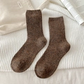 Dark brown wool crew socks with colorful tweed speckles and ribbed texture detail - One Size / Dark Coffee