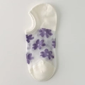 Calze invisibili trasparenti da donna con fiori viola e suola in cotone antiscivolo - Taglia unica / Fiore Piccolo Viola Glicine