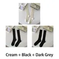 Maillard style ribbed knee-high socks set in cream, black, and dark grey colors - One Size (35-40) / Cream + Black + Dark Grey (3 Pairs)