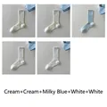 Set of 5 cotton blend ribbed crew socks in cream, baby blue, and white colors - 5 Pairs Set (Creamx2+Baby Blue+Whitex2)