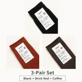 Dreierpack Herren-Baumwollsocken mit Rippmuster in Schwarz, Ziegelrot und Kaffeebraun - Schwarz Ziegelrot Und Kaffee