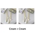 Two pairs of cream-colored ribbed knee-high socks in a cozy minimalist style - One Size (35-40) / Cream x2 (Pair Set)